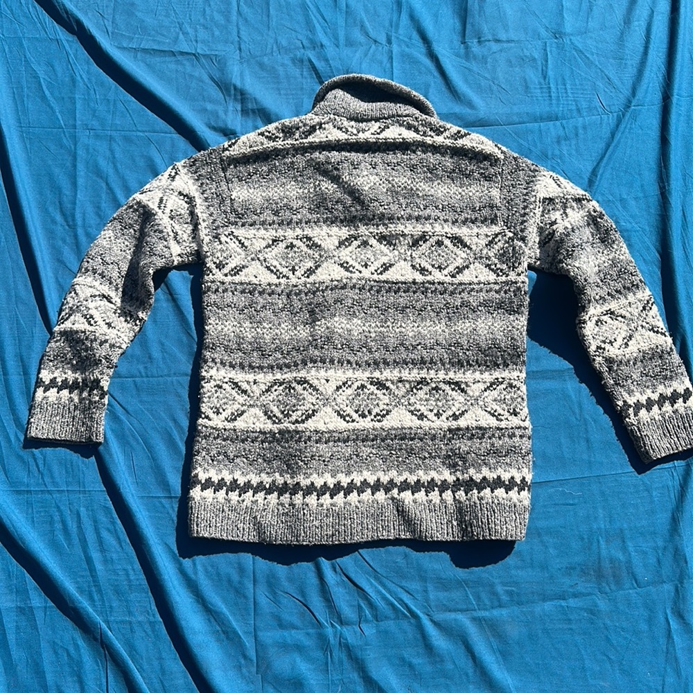 Lauren Ralph Lauren exclusive hand knit wool shawl collar sweater grey/white M - Picture 2 of 6